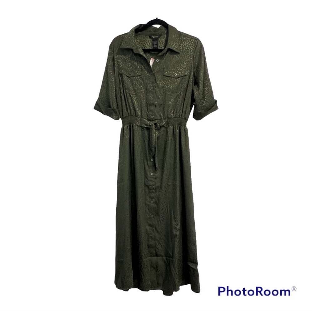 Satin Snake Print Shirt dress with Cinched Smocked Waist